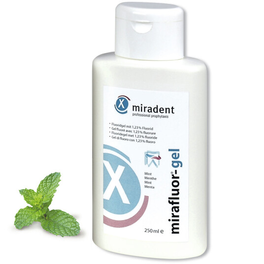 Dental gel Miradent MiraFluor-gel Emaljeherding 250 ml MINT Dental gel Miradent MiraFluor-gel Emaljeherding 250 ml MINT