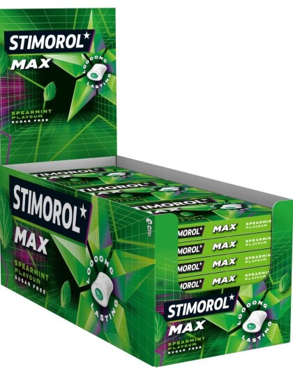 21 stk Stimorol Max Splash Spearmint   Tyggegummi med Fyll   Hel Eske 416 gram