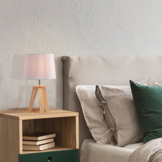 Yoga bordlampe hvit/lys tre høyde 34 cm – COREP SAS   Stue   Stoff / Tekstil   Med skjerm