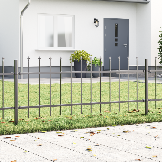 Hagegjerde med Spydtopp Grå 13,6x0,6 m Stål
