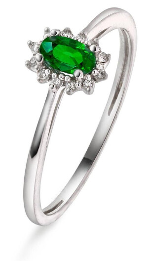 Gold Collection Ring i 585 hvitt gull med diamanter 0 04 ct og smaragd