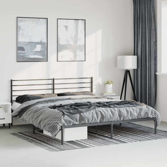 vidaXL Sengeramme i metall med sengegavl svart 183x213 cm