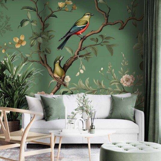 Tapet Fugler og Blomster