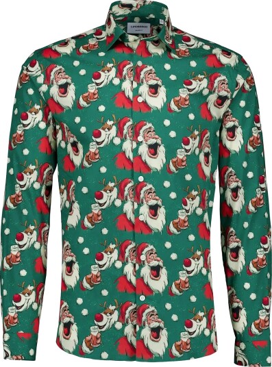 Lindbergh Aop Christmas Shirt L/S GREEN S