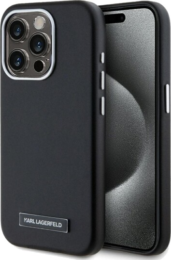 Karl Lagerfeld MagSafe Mobildeksel til iPhone 15 Pro Max med Metallplate - Svart