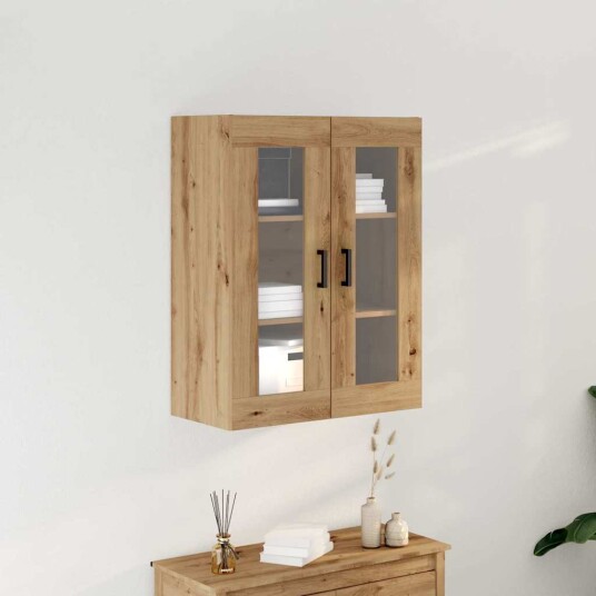 vegghengt skap med glassdører i Artisan eik 69.5x34x90 cm