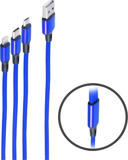 Shiverpeaks ®-Basic-S--Usb 3In1 Ladekabel A Plugg Til Usb Micro B + Usb Typ C + 8-Pinners Plugg, Blå, 1,2M (Bs14-50071)