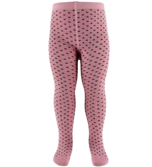 Fuzzies Strømpebukser Gammel Rosa m. Koksgrå Prikker 74/80 Strømpebukser 74 80