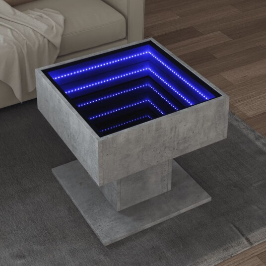  Salongbord med LED betonggrå 50x50x45 cm konstruert tre 847528