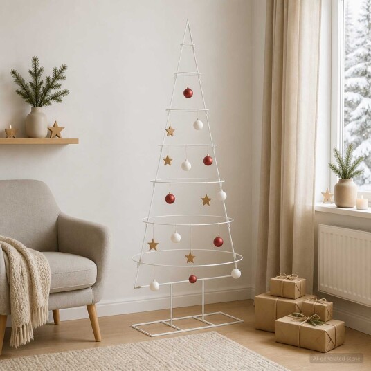 vidaXL Juletre i metall med fot KUOPIO 180 cm Stål Hvit