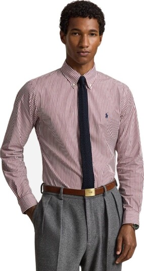 Polo Ralph Lauren Custom Fit Striped Stretch Poplin Shirt Burgundy M