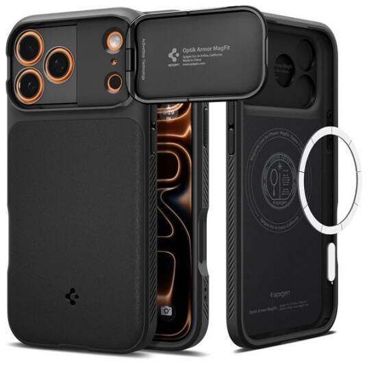 Spigen Optik Armor MagSafe Mobildeksel til iPhone 17 Pro - Svart