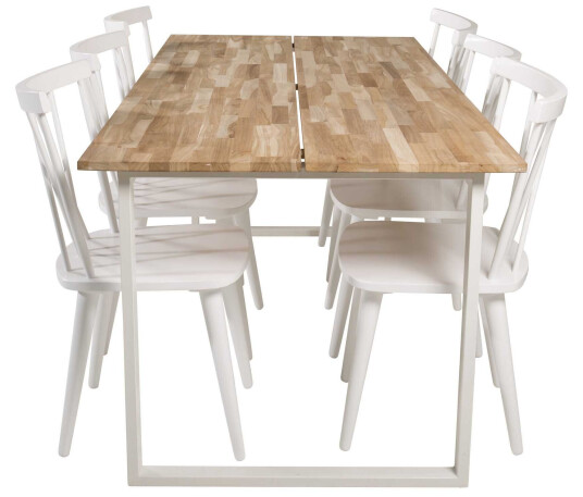 Venture Design Cirebon & Mariette spisegruppe Natur/hvit 6 st stoler & bord 200 x 90 cm