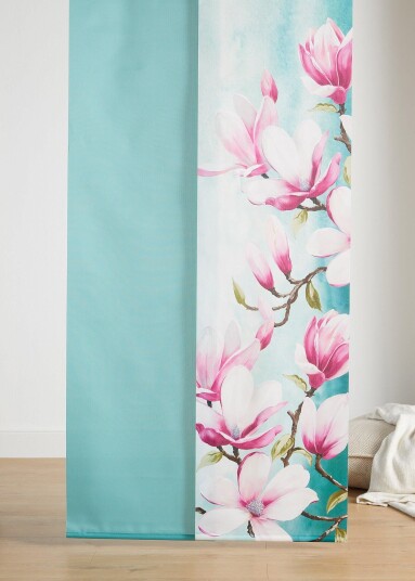 Bonprix Ugjennomsiktig panelgardin med blomsterprint 2-delt sett false