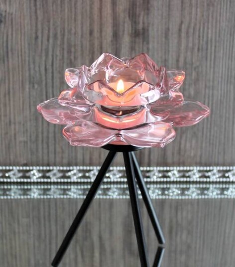 Telysholder Blomst på fot liten i rosa glass