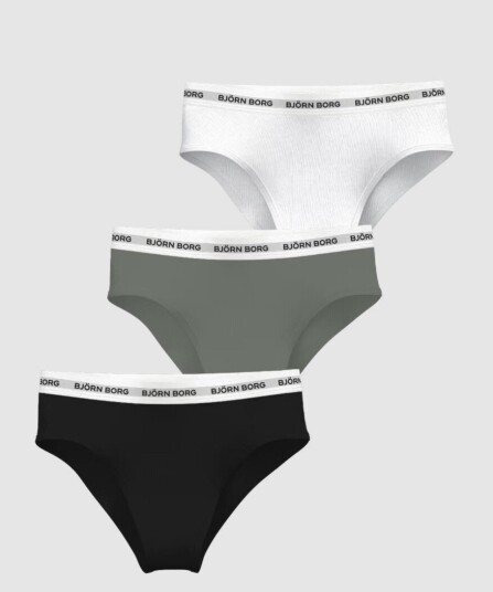 Björn Borg Logo Higwaist Brief 3pk Svart Hvit Grønn XL