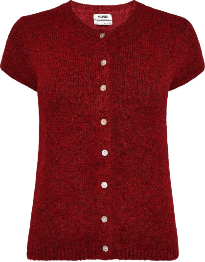 Monki Kn Short Sleeve Cardigan Red XL