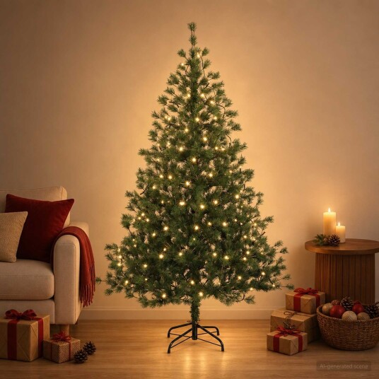 vidaXL Kunstig sammensatt juletre 150 cm 150 LED-lys Varmhvit