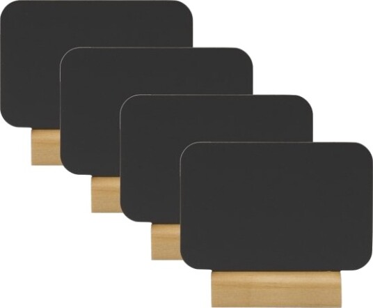 Securit® Mini Bordskilt Rektangulære Svarte Med Trebase Sett Med 4 Deler.   Inkl. Hvite Krittfelt