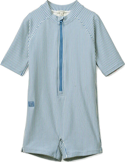 Liewood Max Seersucker Shortsleeve Swim Jumpsuit Blue 116