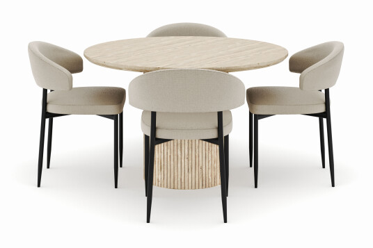 Andrarum Uppveda Rundt Spisebord 120 cm med 4 Sawako Stoler   Beige
