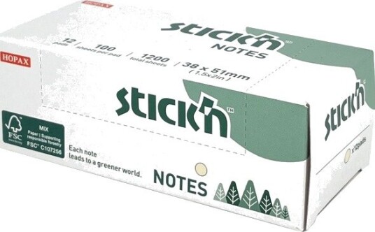 Sticky Notes, Hopax, 38 X 51 Mm, Gul, Pakke A 12 Blokke