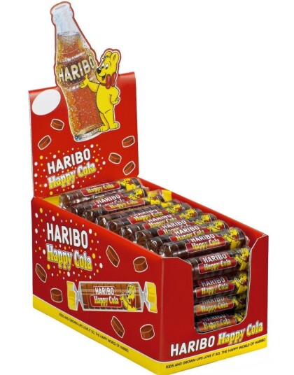 50 stk Haribo Roulette Cola Vingummi med Colasmak 25 gram Hel Eske 50 stk Haribo Roulette Cola Vingummi med Colasmak 25 gram Hel Eske