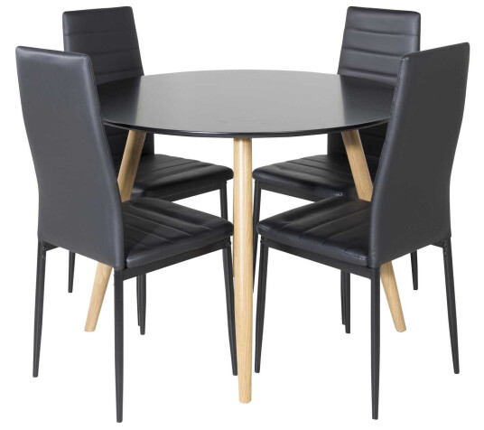 Venture Design Plaza & Slim highback spisegruppe Svart/svart 4 st stoler & bord 100 cm