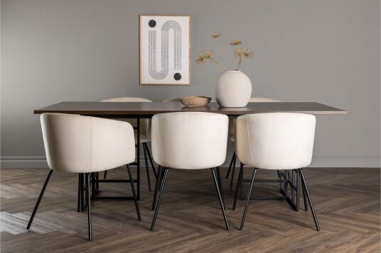 Venture Home Ystad Spisegruppe 220 cm Rektangulær med 6 Berit Stoler Beige