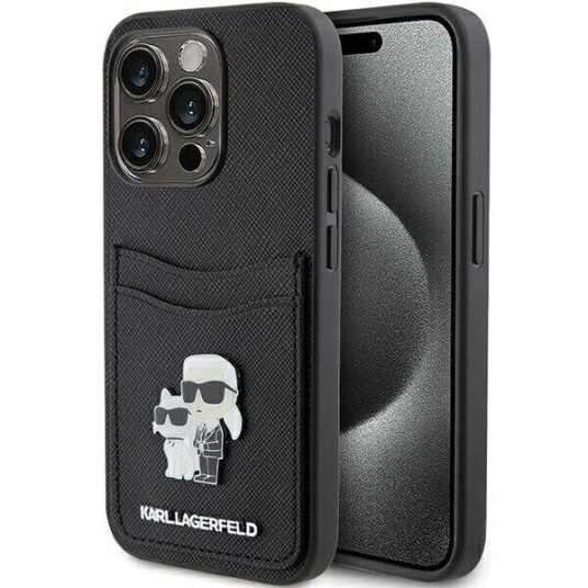 Karl Lagerfeld Saffiano Mobildeksel med Kortholder for iPhone 15 Pro Svart Karl Lagerfeld Saffiano Mobildeksel med Kortholder for iPhone 15 Pro Svart