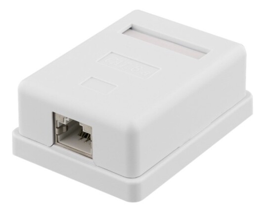 DELTACO skjermet vegguttak, utenpåliggende FTP 1xRJ45, Cat6A, hvit DELTACO skjermet vegguttak, utenpåliggende FTP 1xRJ45, Cat6A, hvit