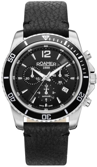 Roamer Monza Herreklokke 862837 41 55 02 Nautic 100 Chrono Sort/Lær