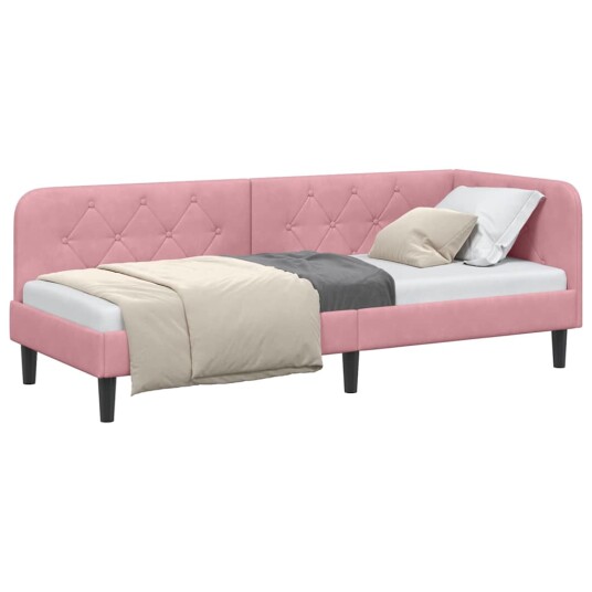 Hjørnesengramme med hodegjerde Rosa 80 x 200 cm Fløyel