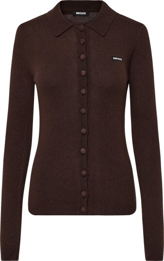 ROTATE Knitted Polo Top Brown XL ROTATE Knitted Polo Top Brown XL