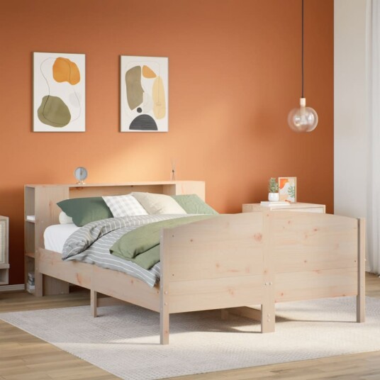 Seng med bokhylle uten madrass 140x190 cm heltre furu 3323071