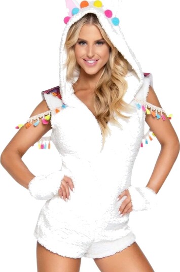 Cuddly Llama Lama Bodysuit Kostyme til Dame med Hette Small Cuddly Llama Lama Bodysuit Kostyme til Dame med Hette Small