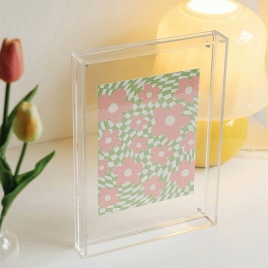 Frittstående pleksiglassramme i gjennomsiktig akryl for små bilder 15x19 cm