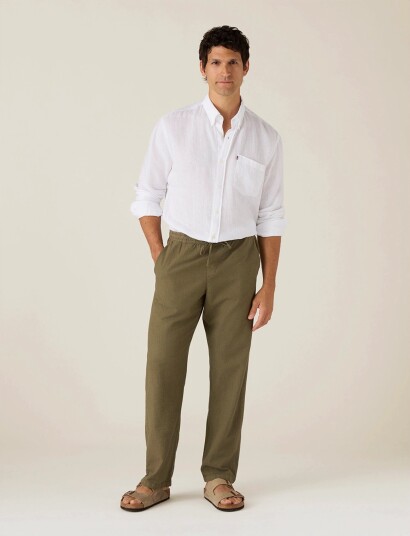 Lexington Clothing Casual Linen Blend Pants   Khaki green   S