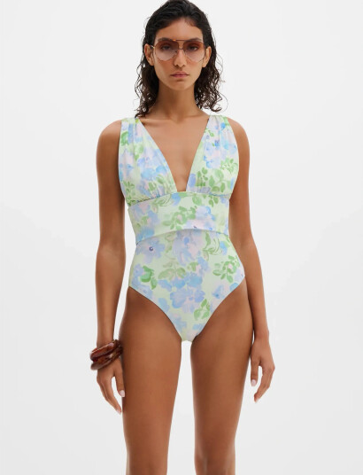 Malina Alvina Open Back Plunge Swimsuit   Green   L