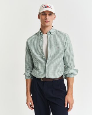 Regular fit stripet skjorte i bomullslin WOODY GREEN XXL