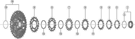 Shimano 105 tannhjul 12 tanns TE til 11 gears kassettmodell CS-R7100
