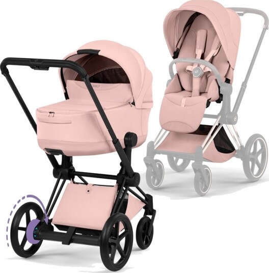 Cybex ePriam Style Collection Komplett Barnevogn New Generation Matt Black/Peach Pink