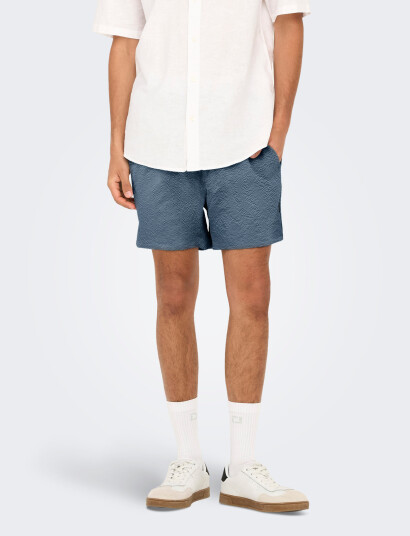 ONLY & SONS Onsted Life Solid Seersucker Swim Noos - Blue - XS