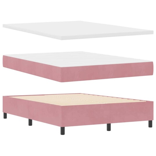 Bokspring Seng med Madrass Rosa 140x190 cm Fløyel