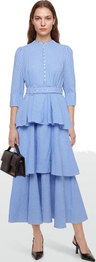 by Ti Mo Seersucker Flounce Dress Blue XS