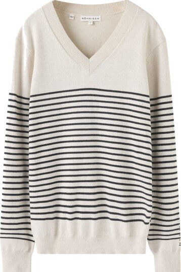 Röhnisch Adele Knitted Sweater Golfgenser dame Oat Black Stripe XX Large