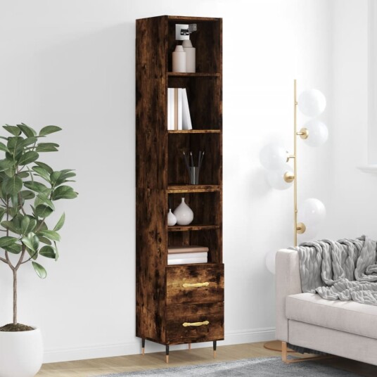 vidaXL Highboard røkt eik 34,5x34x180 cm konstruert tre 8720845931131