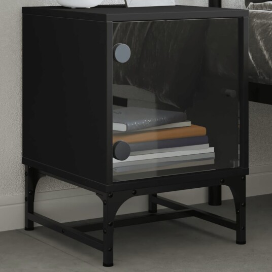 Nattskap med glassdører svart 35x37x50 cm 8721012214705