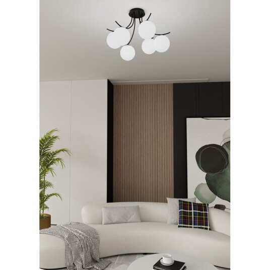 Boston 6 Svart/Opal taklampe Ø15 cm E14 230V uten lyskilde