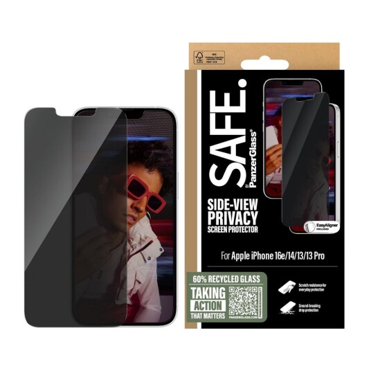PanzerGlass Skjermbeskyttelse med Personvernsfilter for iPhone 13, 14, 16e - Ultra-Bred Passform
